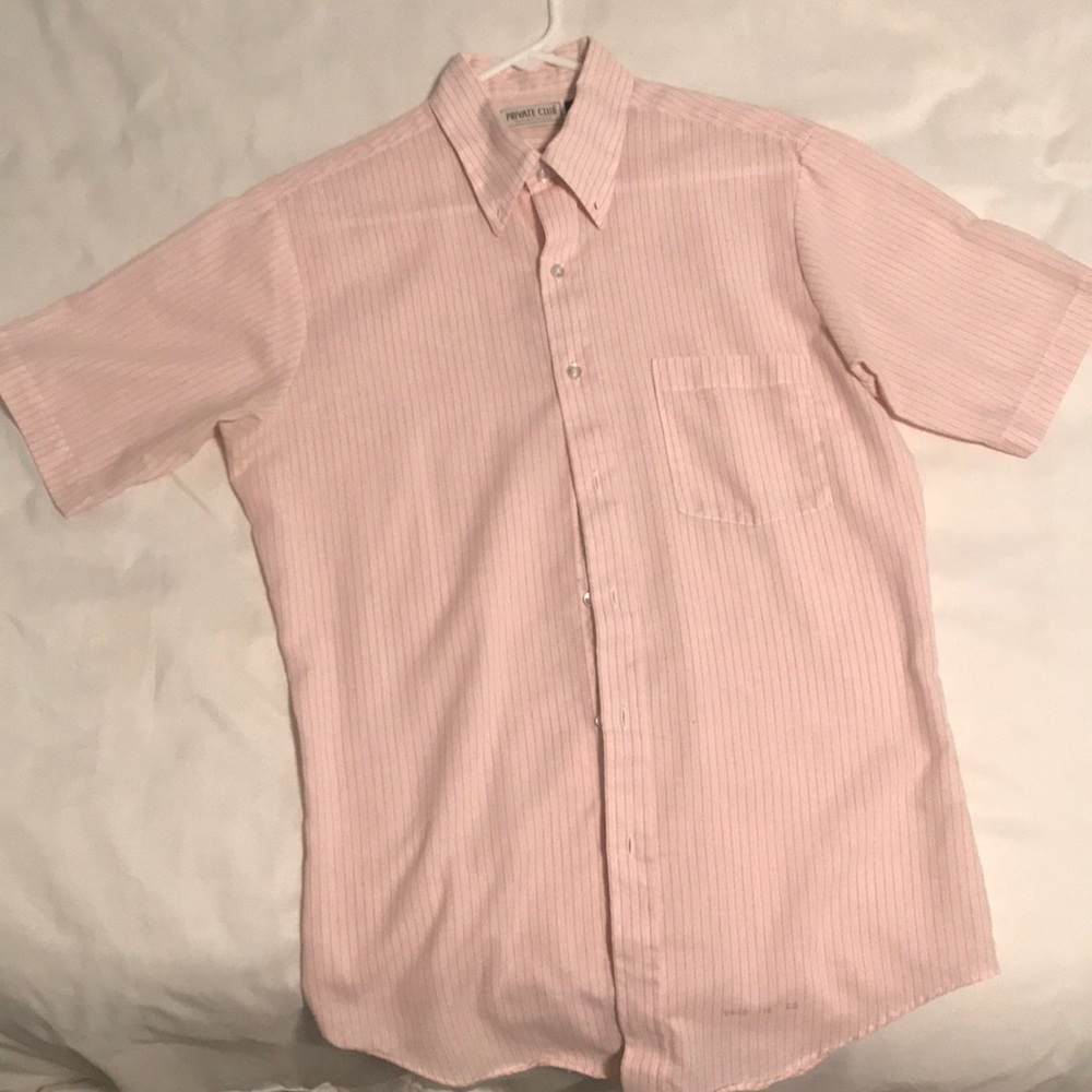 Short sleeve button up pink private club shirt.